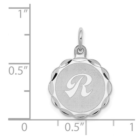 Sterling Silver, Sarah Collection 15mm Brocaded Disc Initial R Pendant - Picture 4 of 5